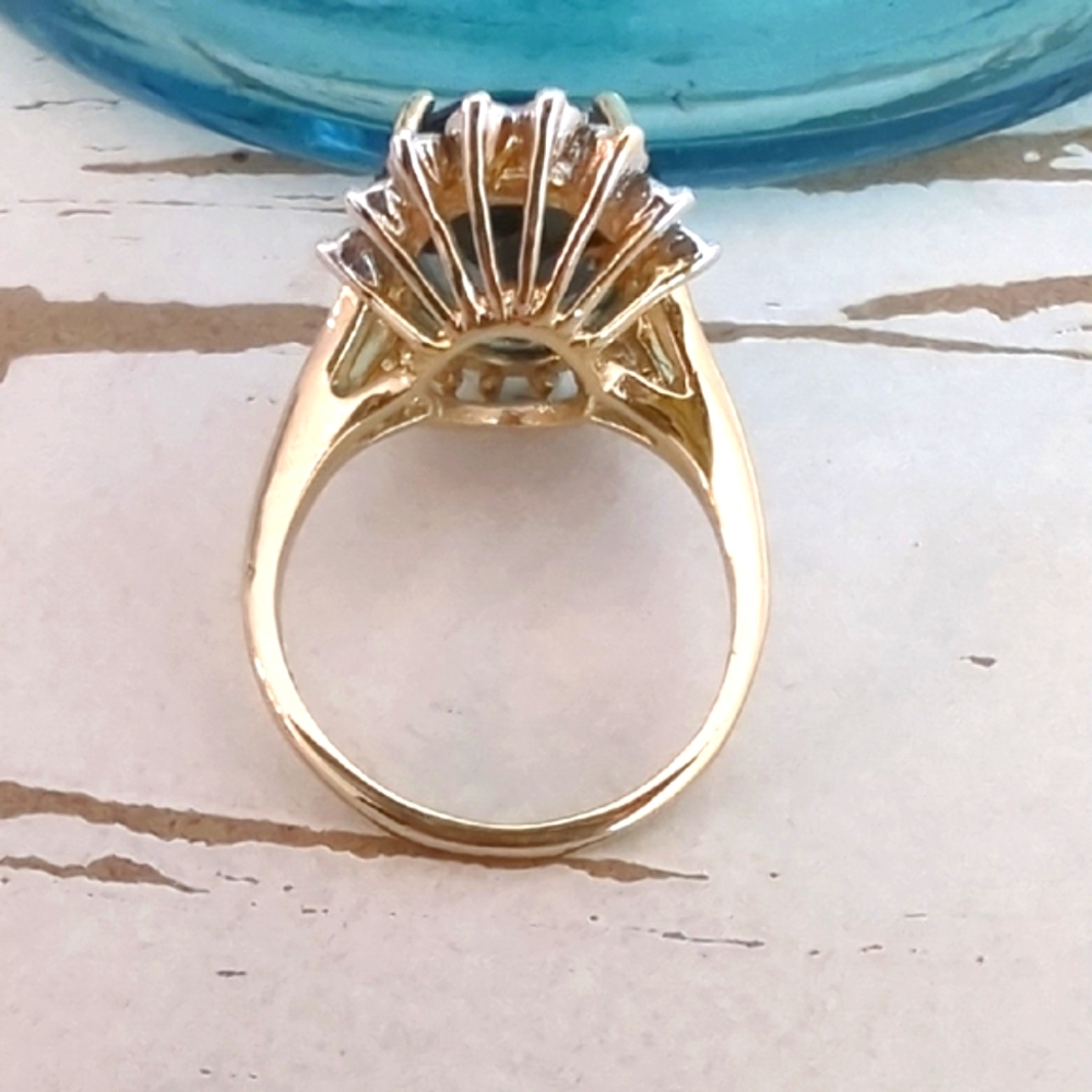 Vintage Huge "Joseph Esposito", ESPO 14k GE Sapphire Blue Diamonique Ring - Picture 3 of 8